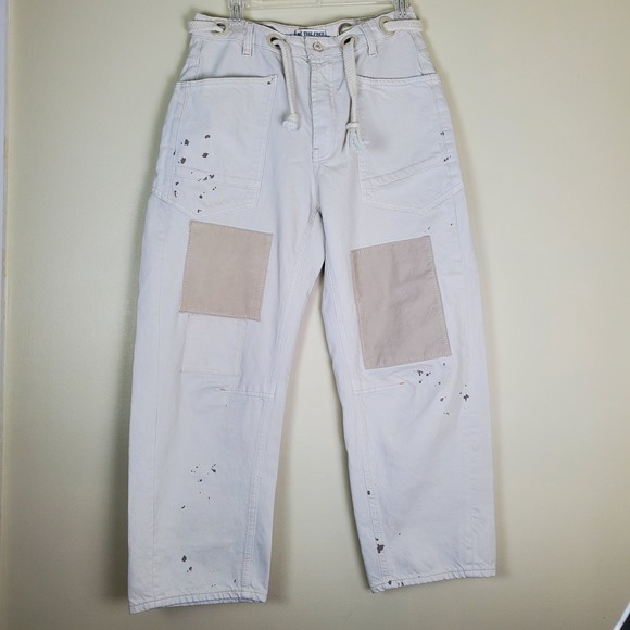 We The Free Denim - We The Free People Moxie Paint Splatter Barrel Jeans Cargo Utility 26 Ivory